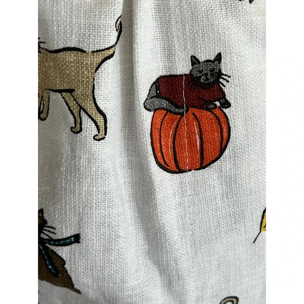 Harvest & Co Cat Pumpkin Fall Apron NWT Mustard Stripe Cotton Ruffle Pockets